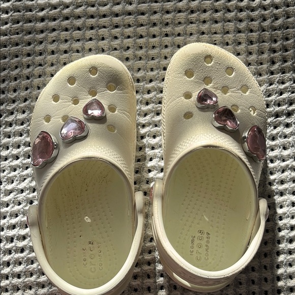 Kids Cream CROCS with Pink Heart Accents - Picture 1 of 11